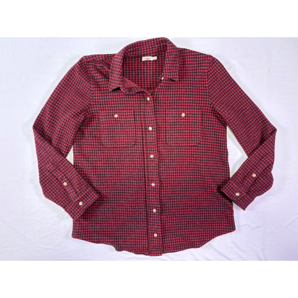 Faherty Legend Sweater Shirt Women M Red Plaid Button Up Cabin Cozy Outdoor Gorp - Picture 7 of 8